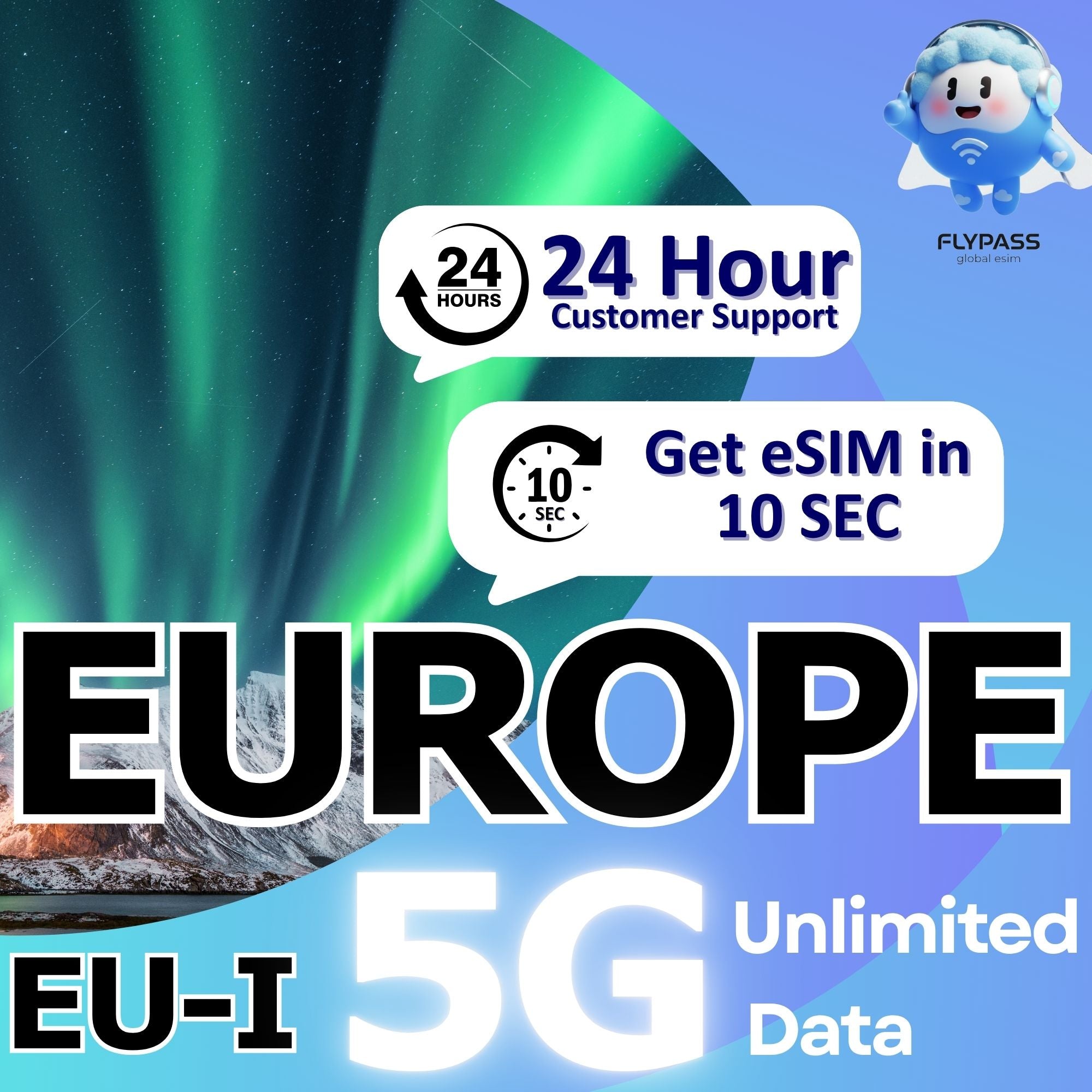 eSIM for Europe & Turkey 3-30 Days Unlimited Data  (EU-I)