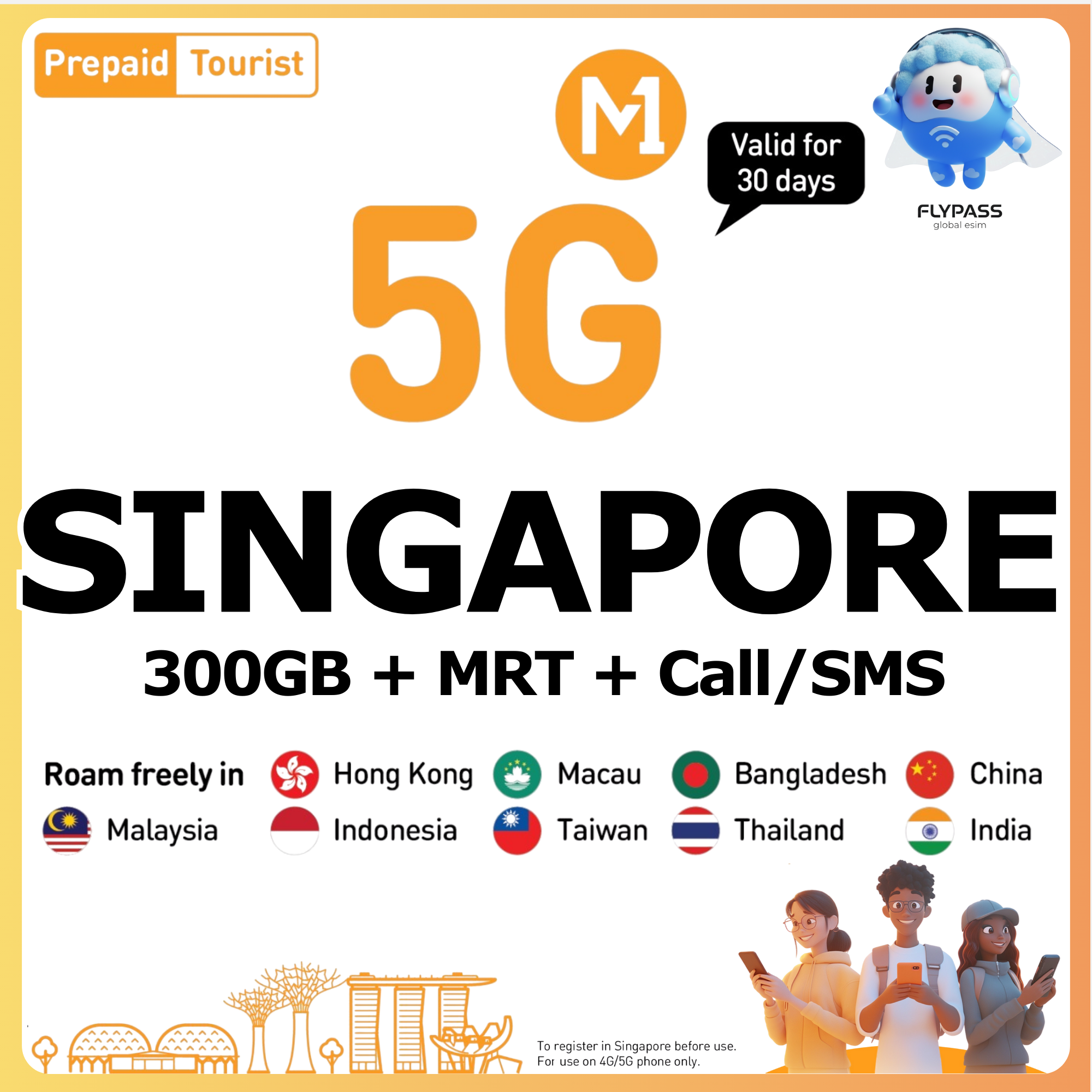 Singapore SIM Card with EZ-Link Transport Card  M1 300GB/100GB SIM Card with EZ-Link Transport Card Option: SG Airport