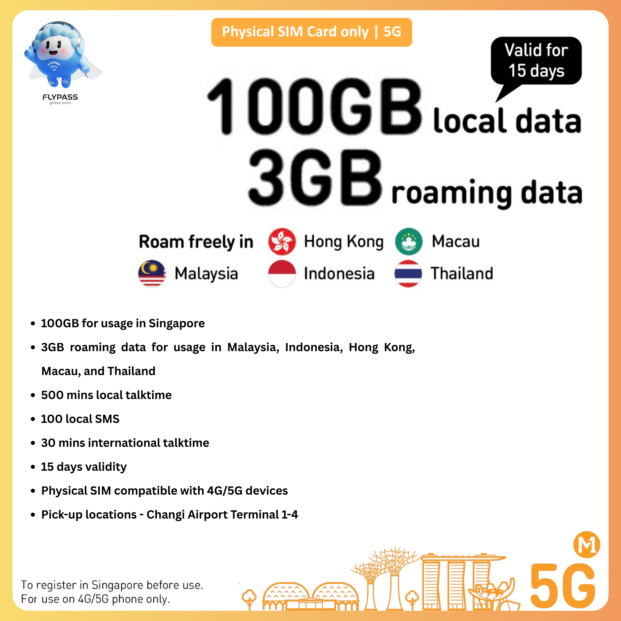 Singapore SIM Card with EZ-Link Transport Card  M1 300GB/100GB SIM Card with EZ-Link Transport Card Option: SG Airport