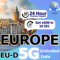 eSIM for Europe (EU-D) 1-30 Days Unlimited Data - Include Turkey/Balkans*