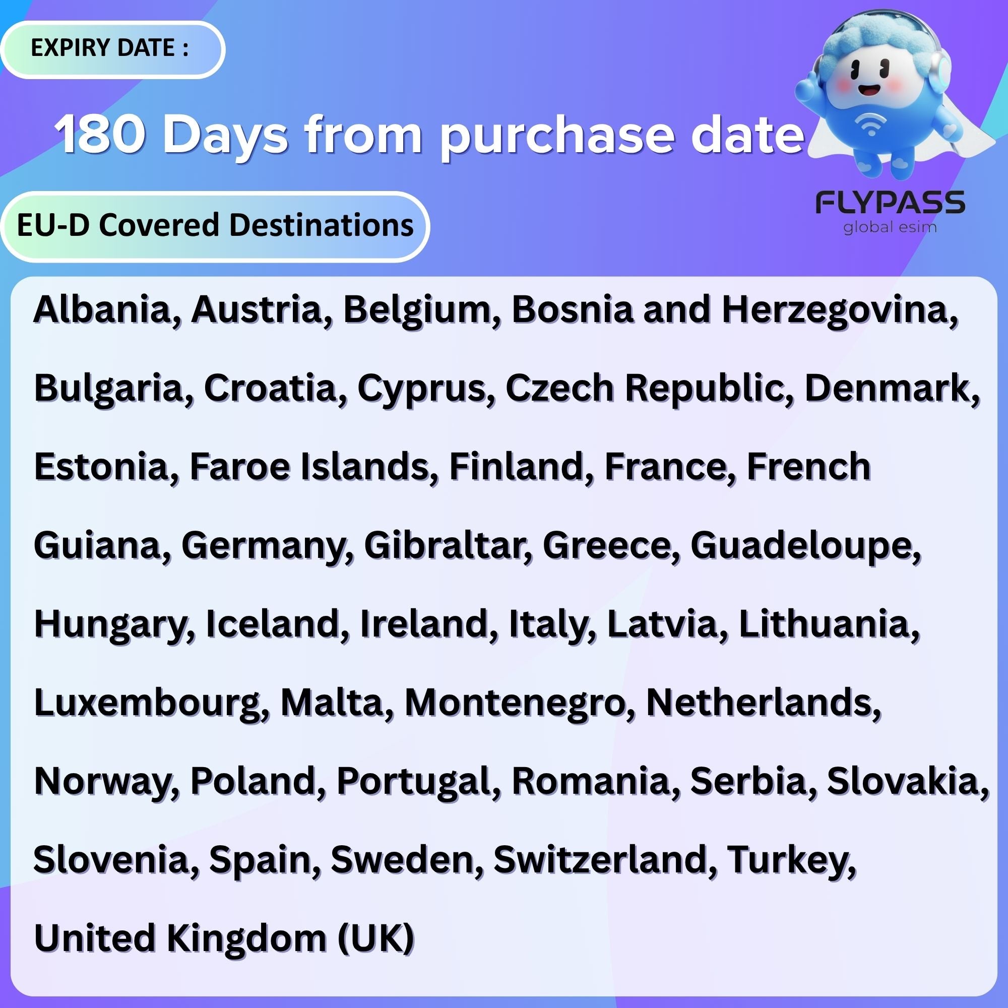 eSIM for Europe (EU-D) 1-30 Days Unlimited Data - Include Turkey/Balkans*